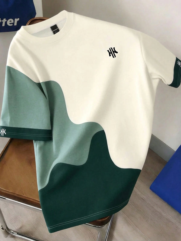 Manfinity Joysei Men's Casual Color Block Print T-Shirt, Suitable For Summer, Outings, School, Friend Gifts